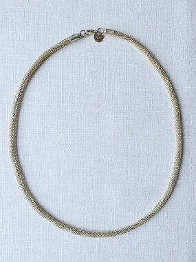 Sterling Silver 925 Tubular Mesh Necklace - 18.5" Slinky Popcorn Chain